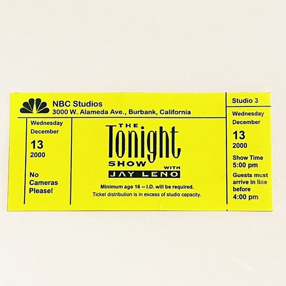 The Tonight Show with Jay Leno Ticket Stub 2000 - Picture 1 of 1
